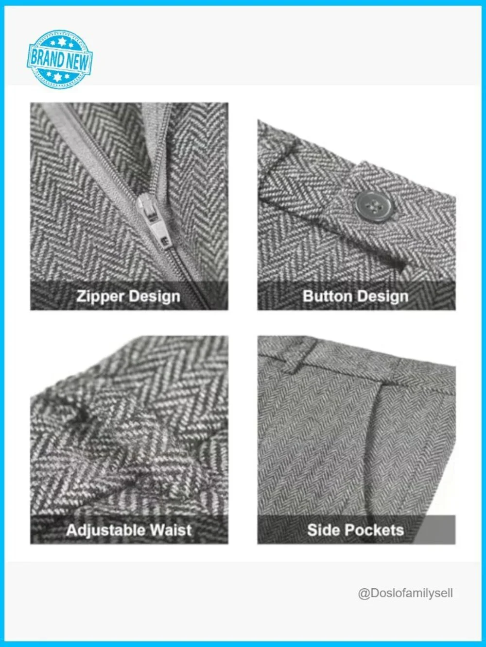 Retro Tweed Herringbone Men's Suit Slim Fit 3 Piece Set Blazer Vest Pants